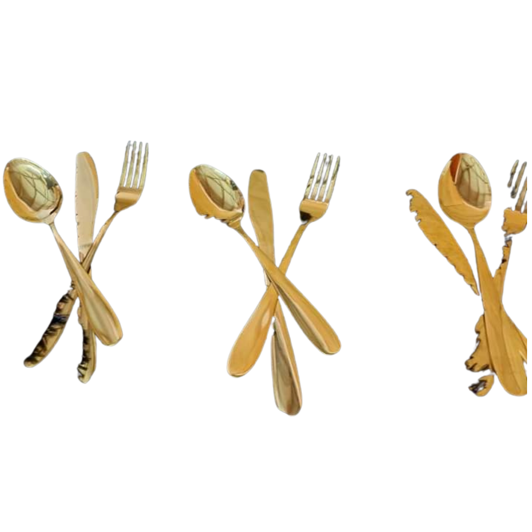 Gold Set (Fork, Cake Fork, Knife, Spoon, Tea Spoon)