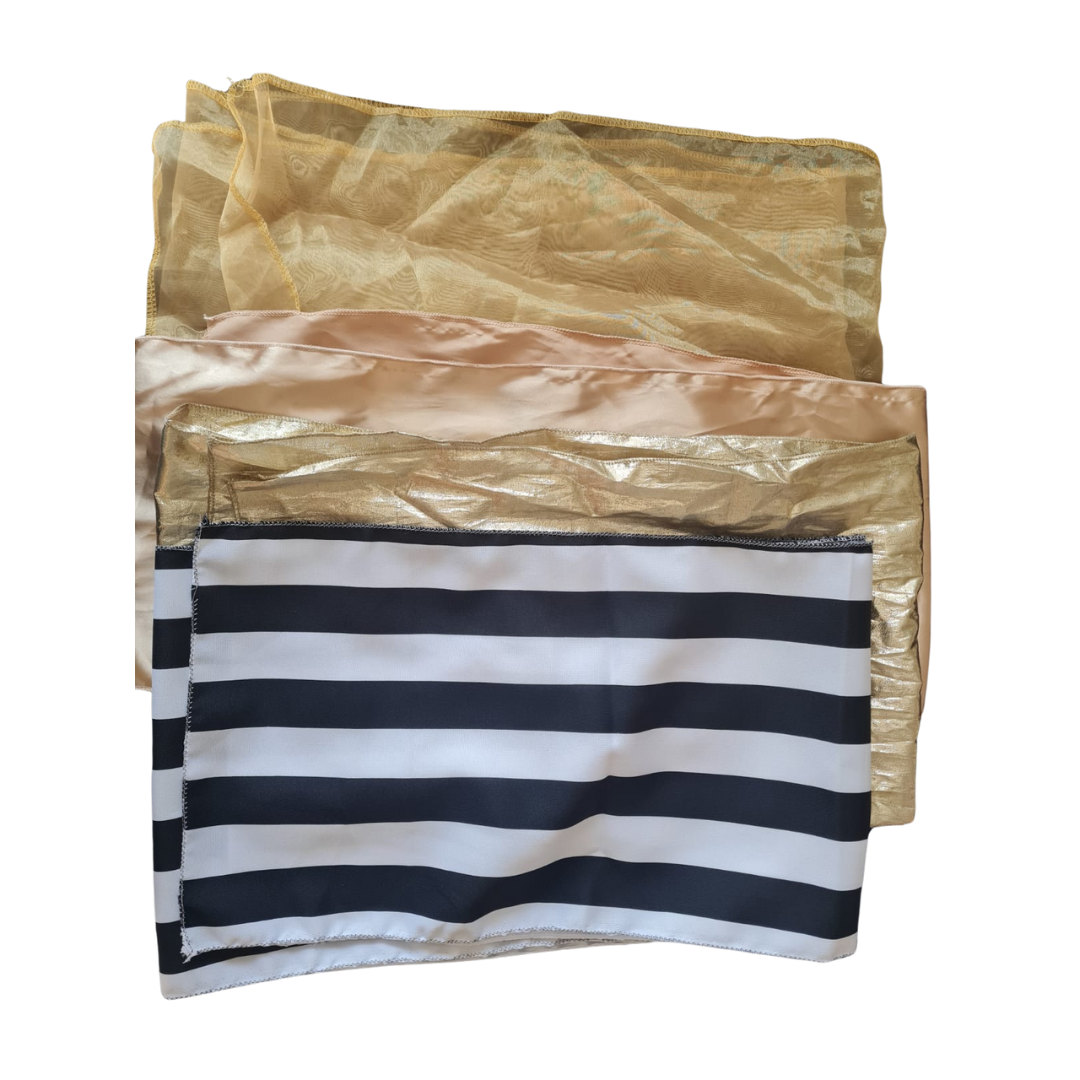 Chair Ties Gold / Black & White Stripes