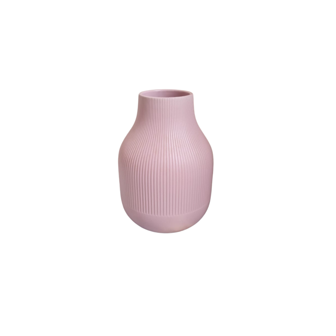 Pink Ribbed Vase