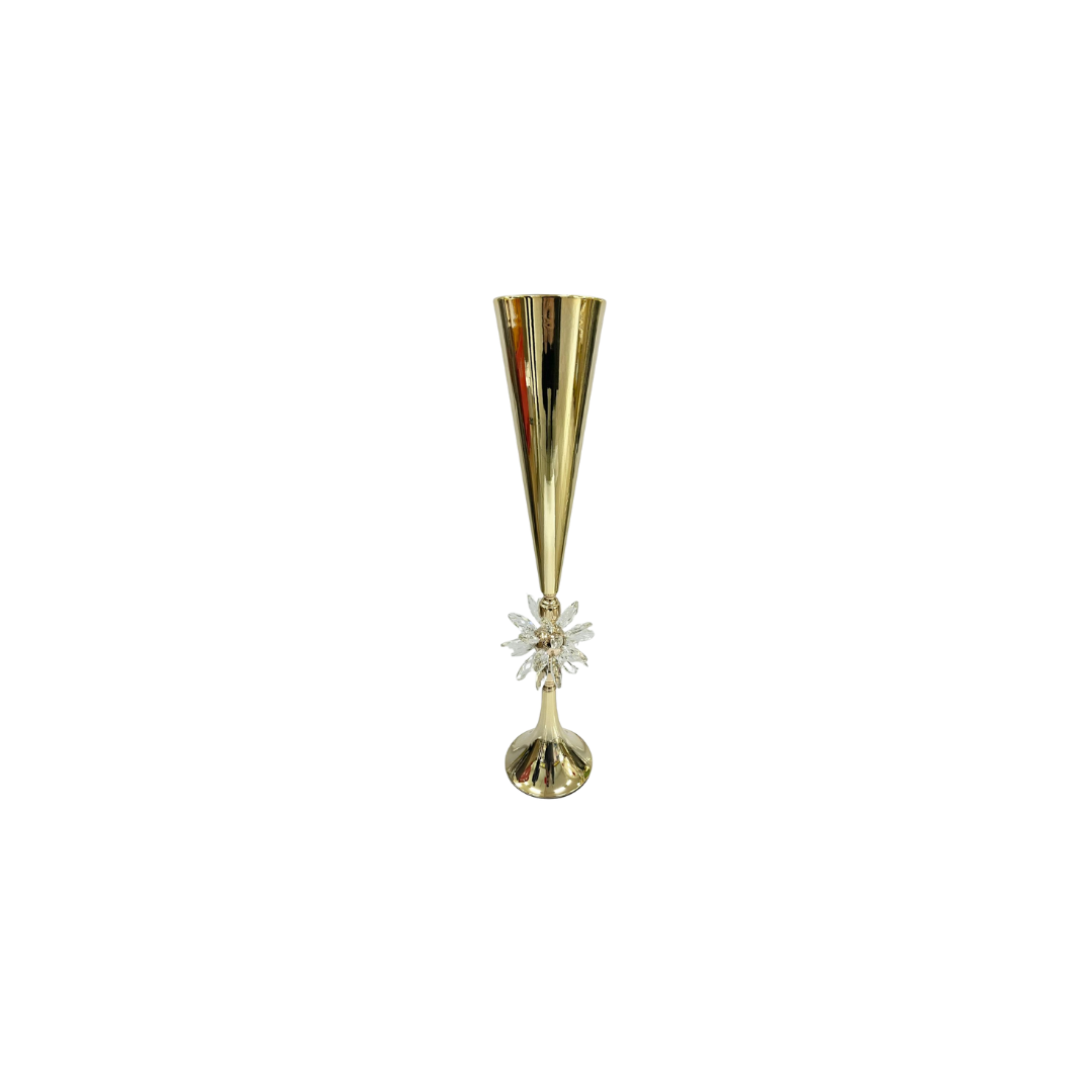 Gold Metal Crystal Flower Vase
