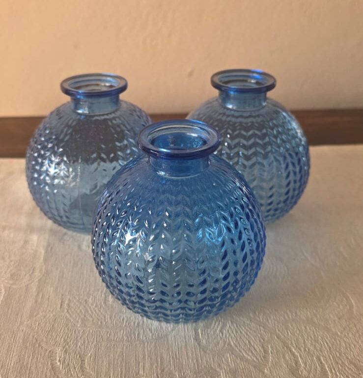Blue ribbed glass vase