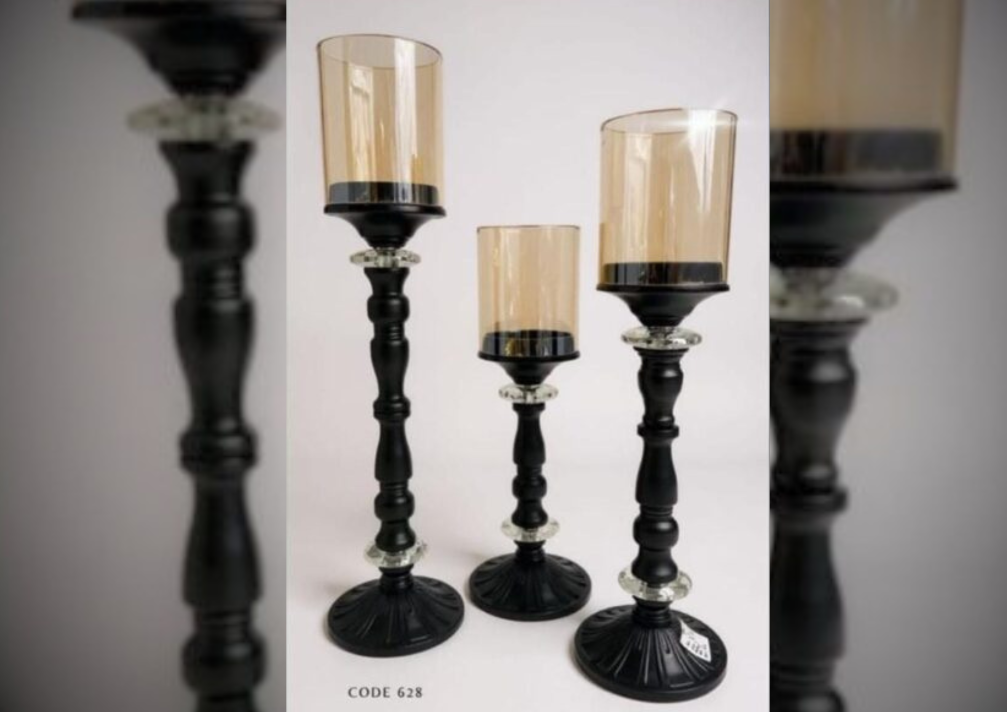 3 piece black candle holders